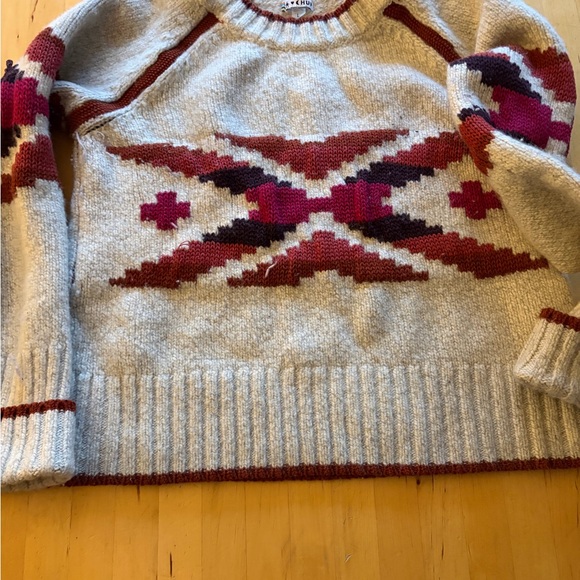 Smartwool Beige Crewneck Sweater with Burgundy & Pink Geometric Pattern - Picture 4 of 4